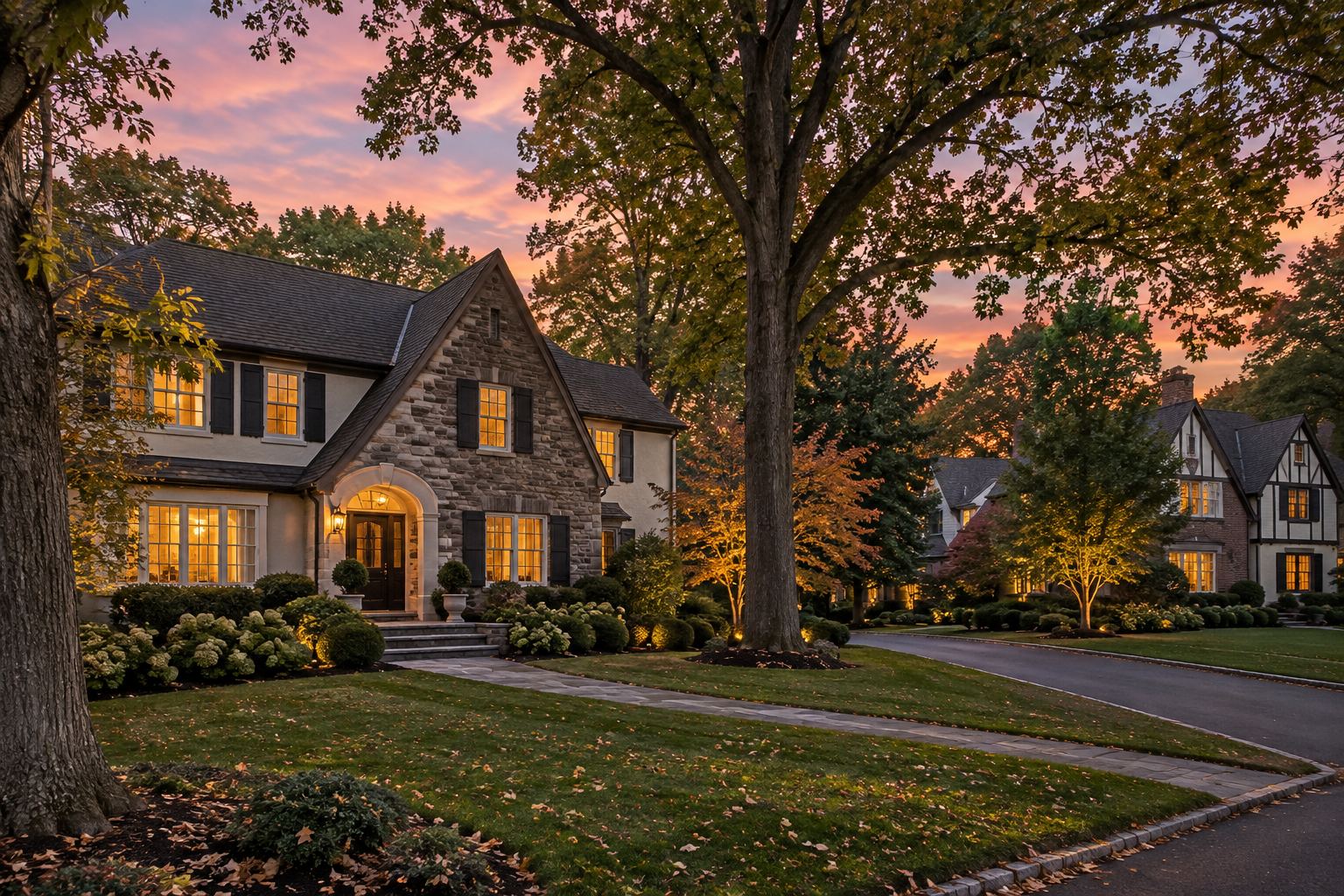 A New Jersey home at dusk, illustrative