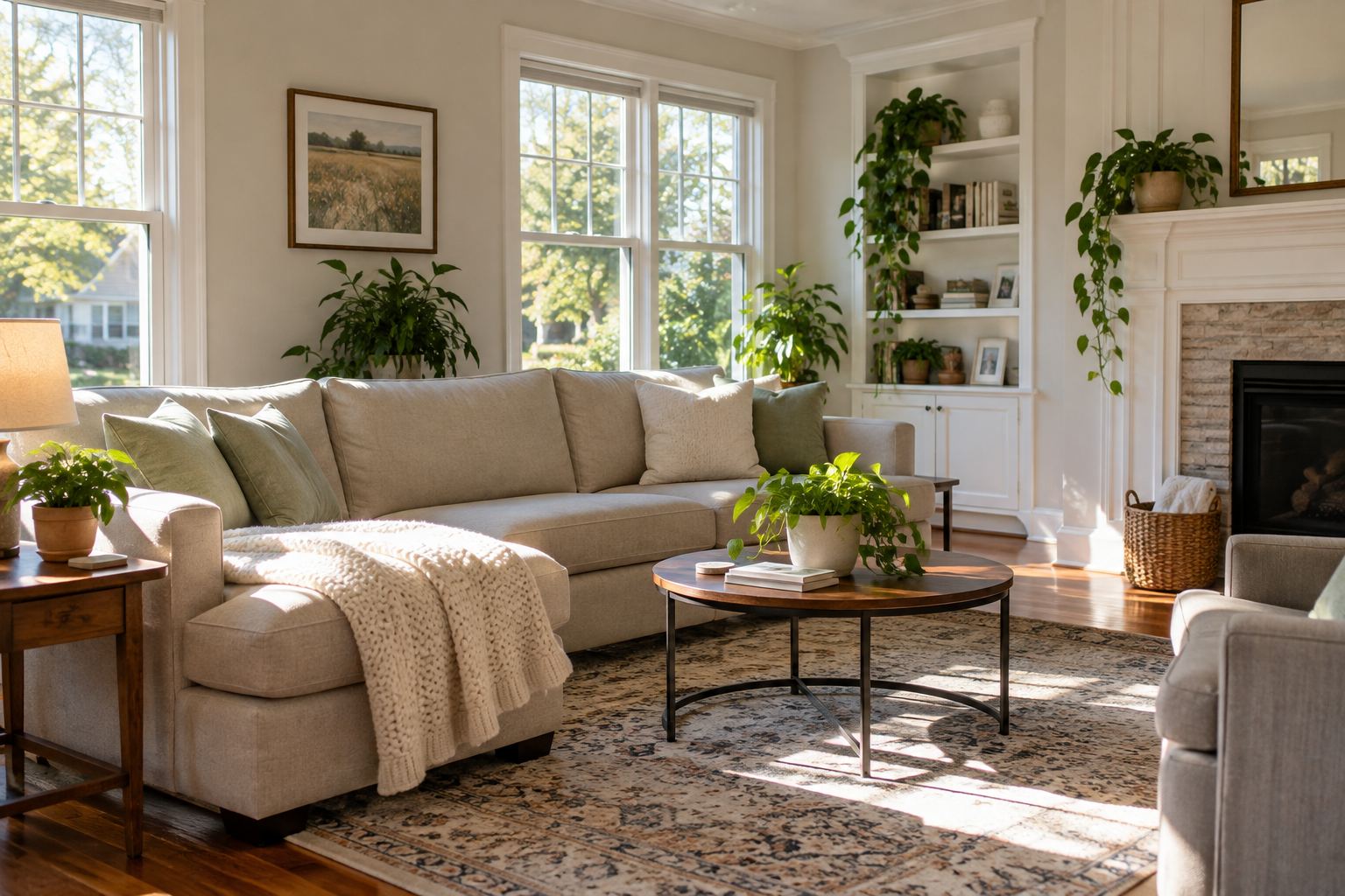 A cozy Morristown living room, illustrative