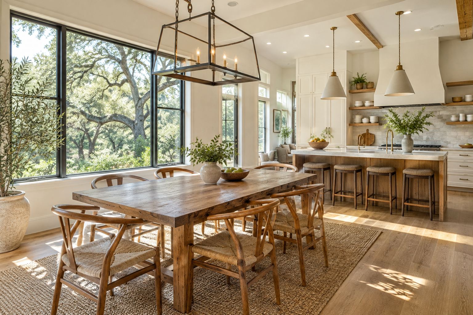 A bright dining room, illustrative